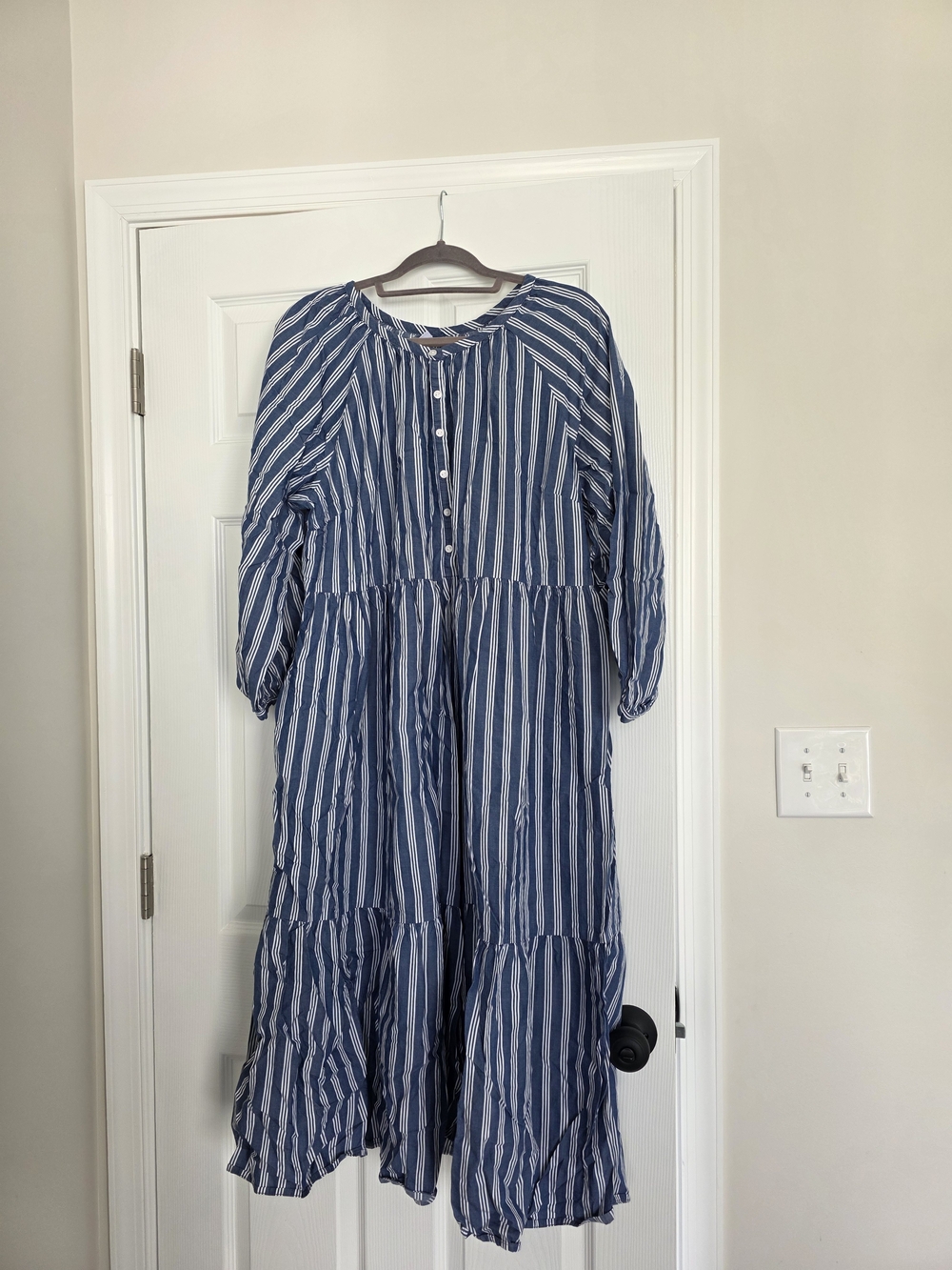 Blue & White Striped Tiered Dress